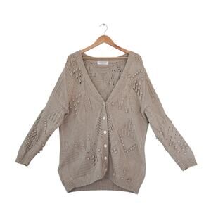 VTG 90s JAEGER Women Hand Knit Bobble Chunky Cardigan L Whimisgoth Fairy Grunge